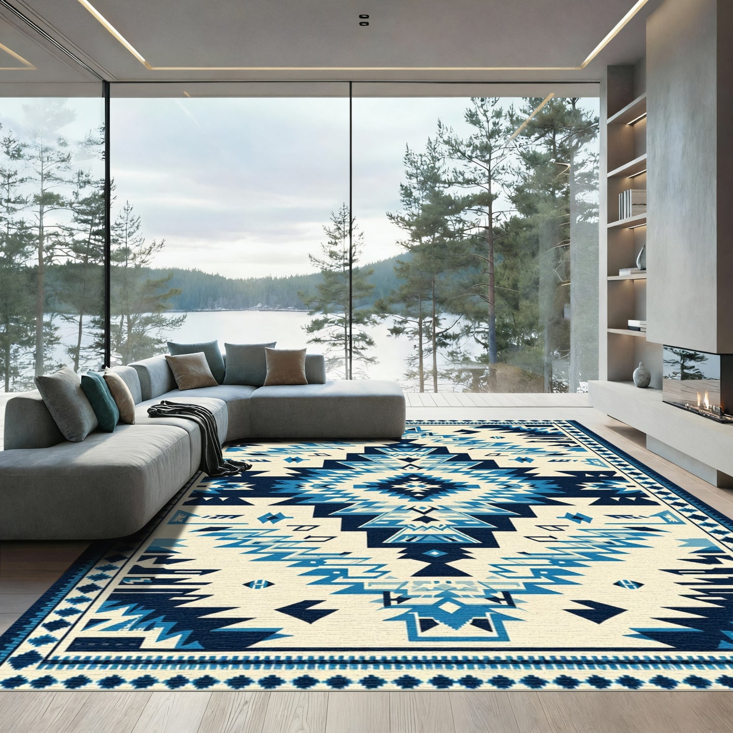 Navajo Blue Geometric Diamond Rug