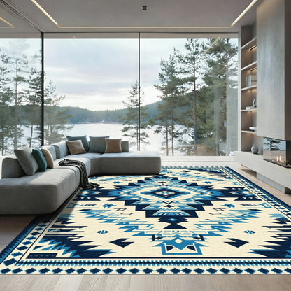 Navajo Blue Geometric Diamond Rug