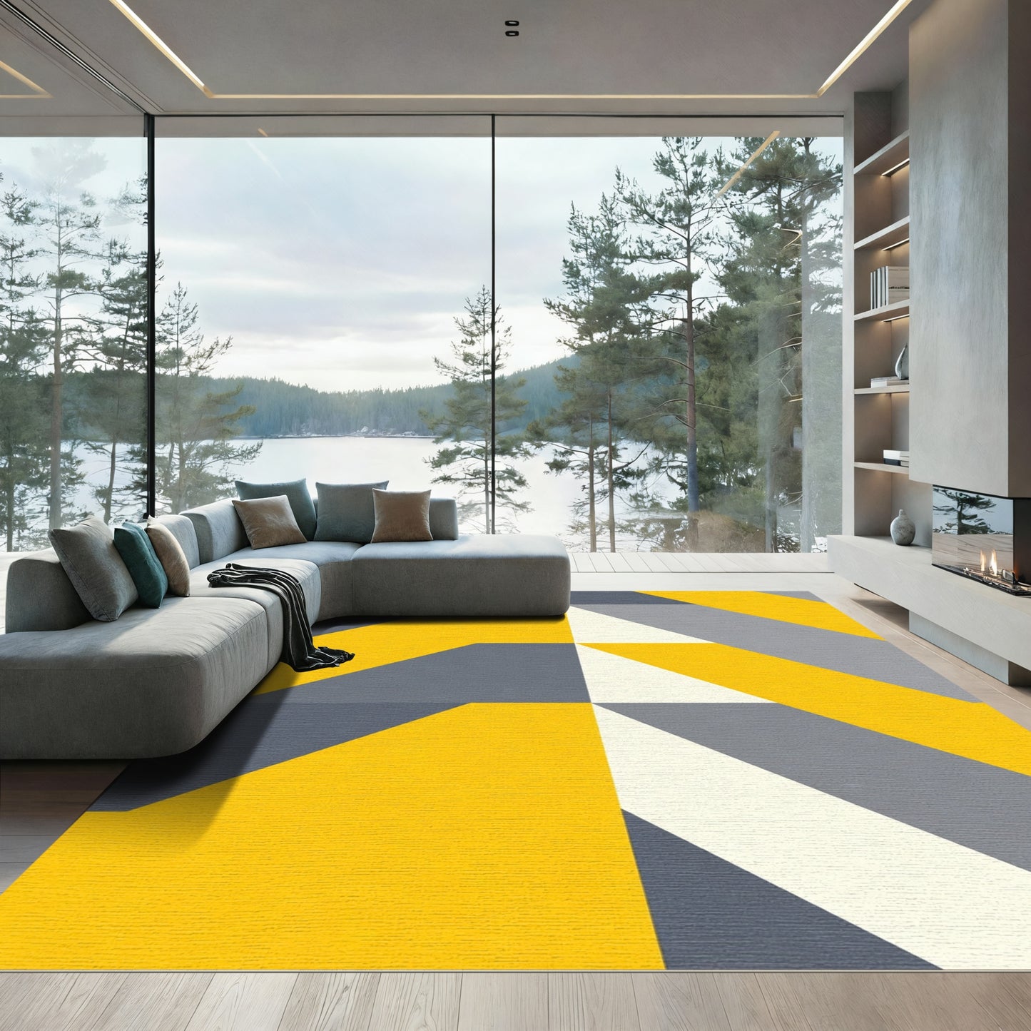 Gold Yellow Gray Geometric Fragment Rug