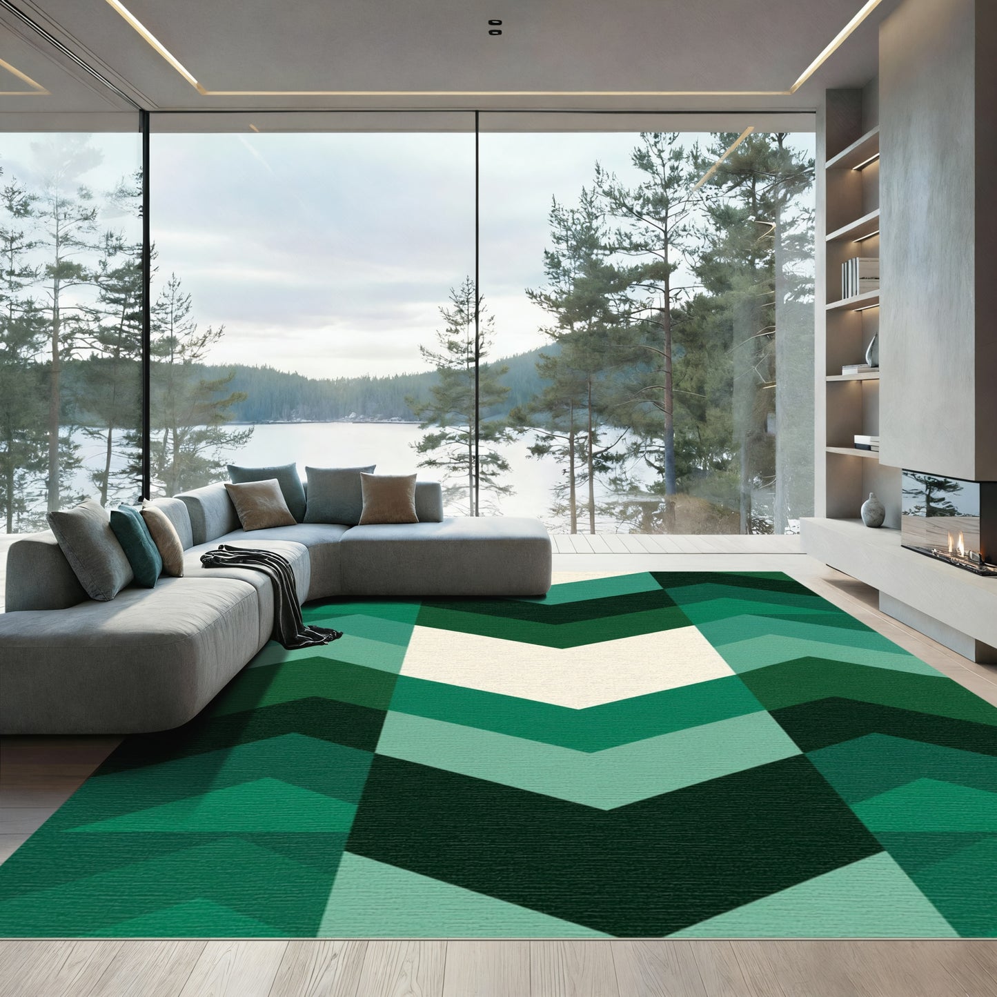 Emerald Green Chevron Stripe Rug