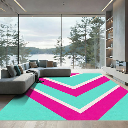 Bright Pink Teal Chevron Stripes Rug