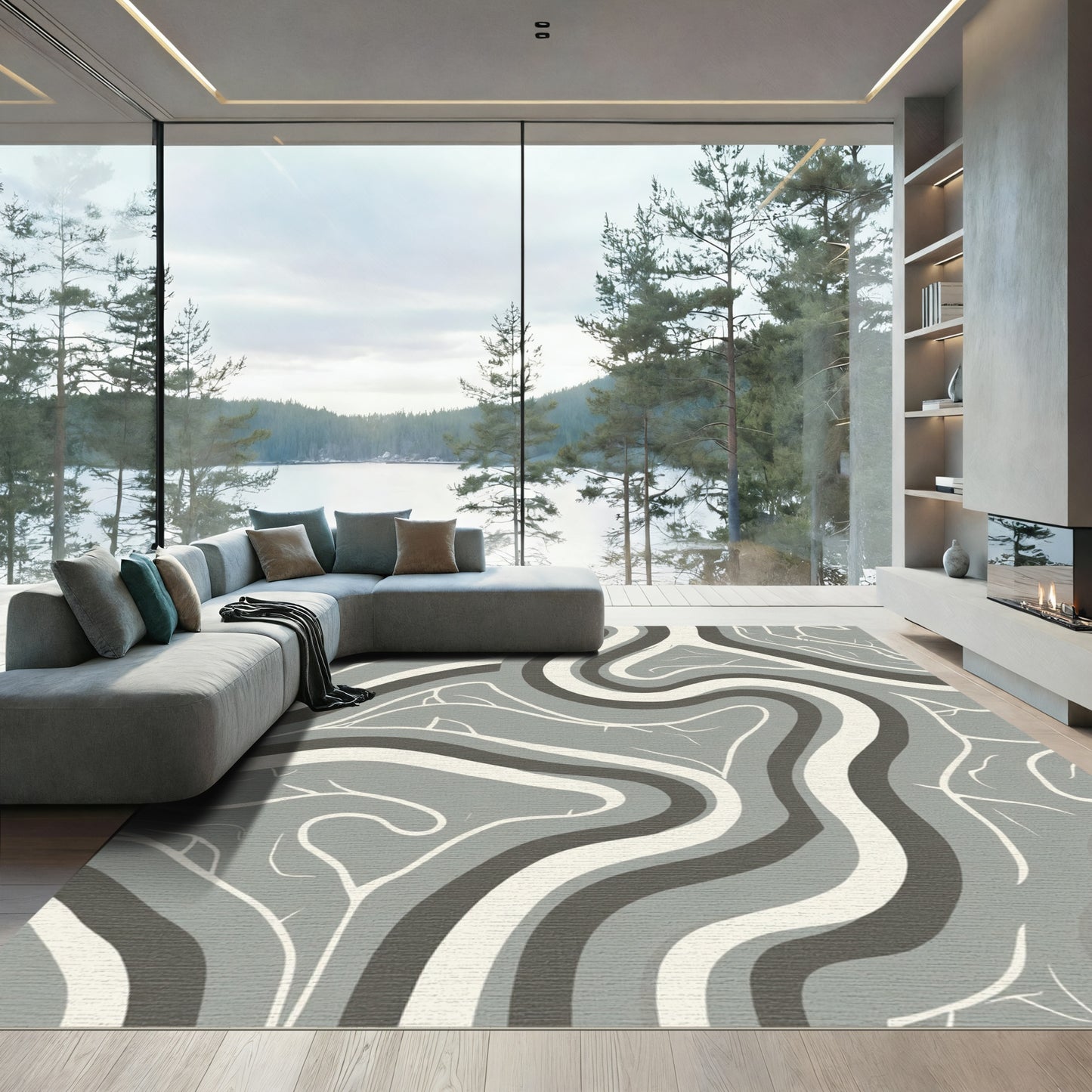 Gray Organic Wavy Band Rug
