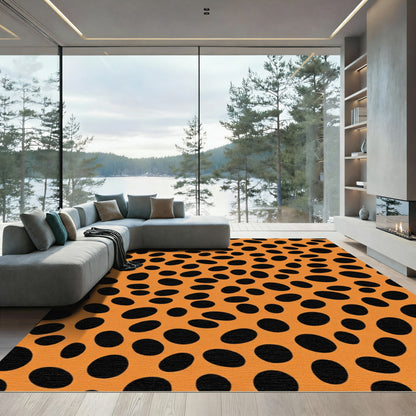 Orange Black Spotted Animal Print Rug