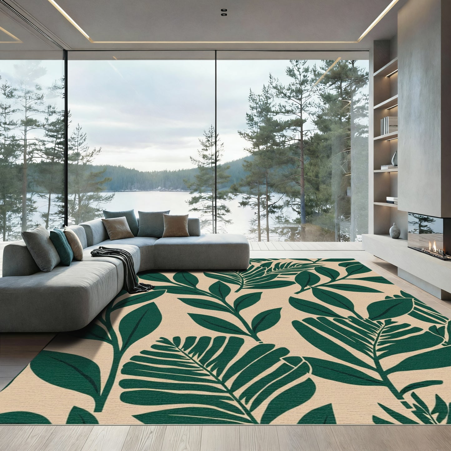 Deep Green Tropical Leaf Medley Rug