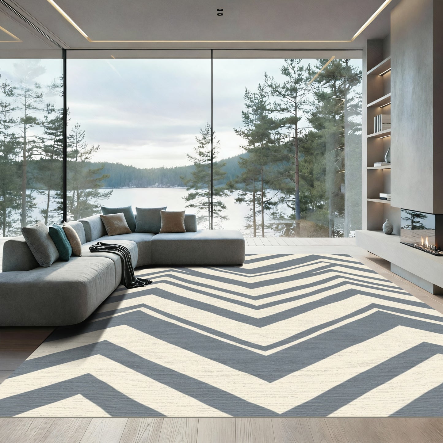 Gray Cream Chevron Zigzag Rug