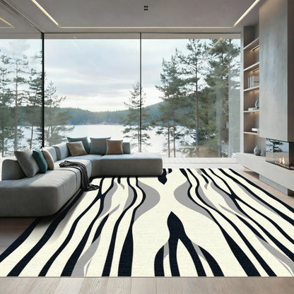 Abstract Black White Rippled Lines Rug
