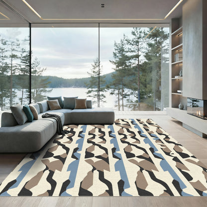 Abstract Blue Beige Graphic Vertical Rug