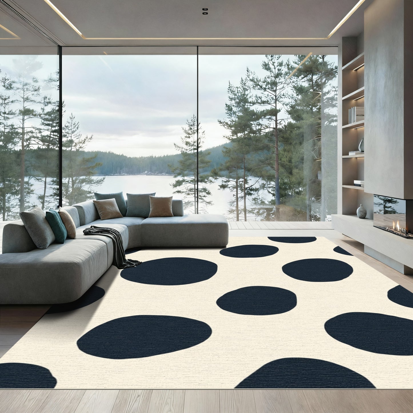 Navy Blue Organic Polka Dot Rug