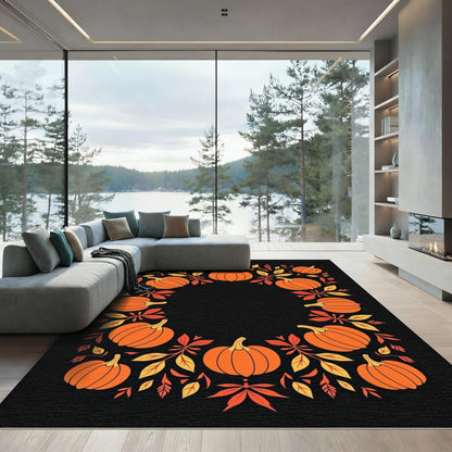 Orange Pumpkin Leaf Garland Rug