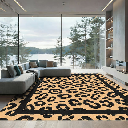 Bold Black Leopard Print Border Rug