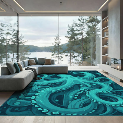Teal Octopus Tentacle Whirlpool Rug