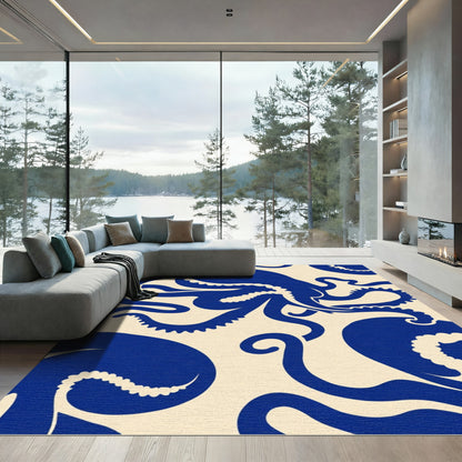 Deep Blue Octopus Tentacle Field Rug