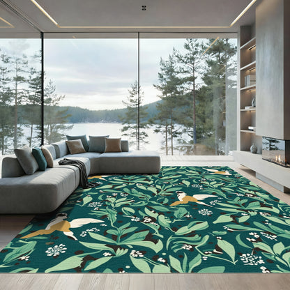 Vintage Teal Bird Floral Pattern Rug