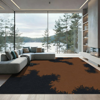 Earthy Brown Black Abstract Organic Shape Rug