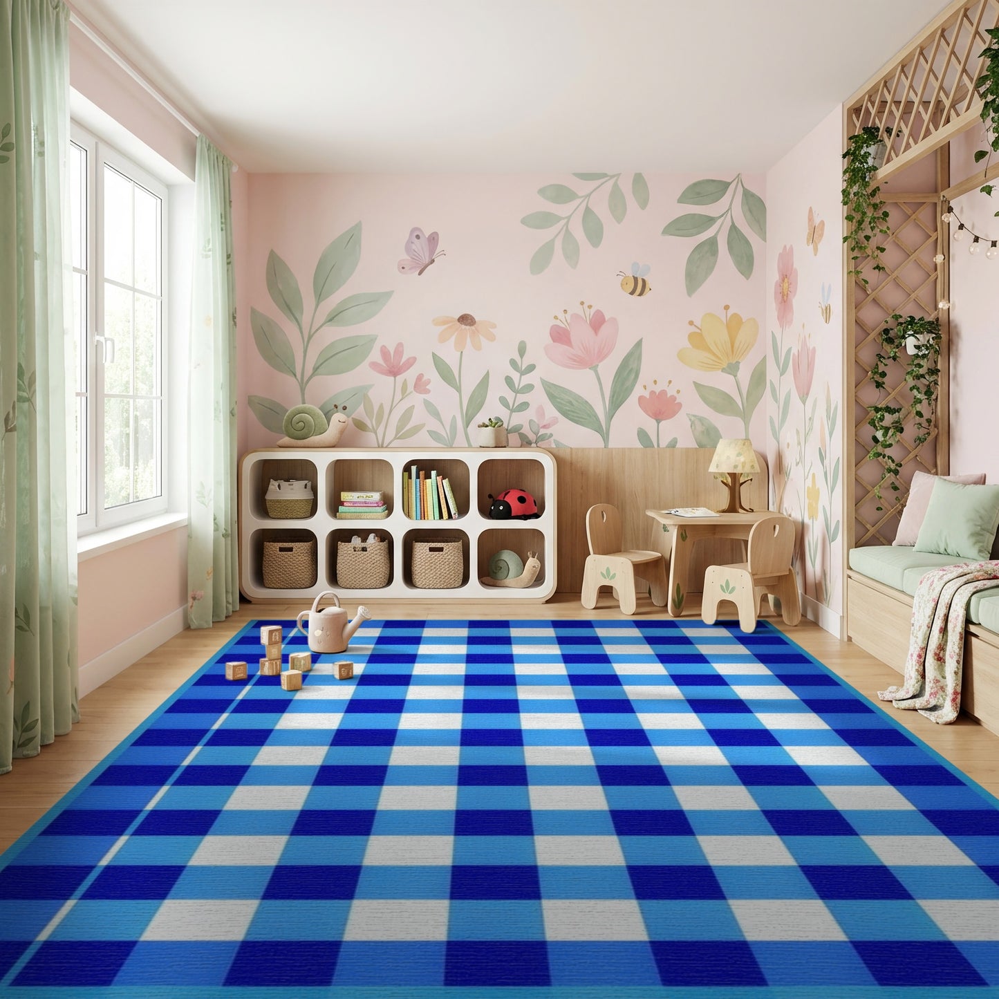 Classic Blue White Checkered Rug