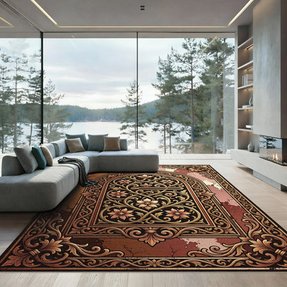 Ornate Bronze Floral Arch Scrollwork Rug