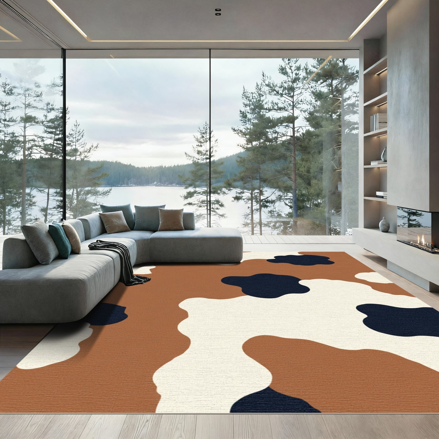 Brown White Black Organic Camo Rug
