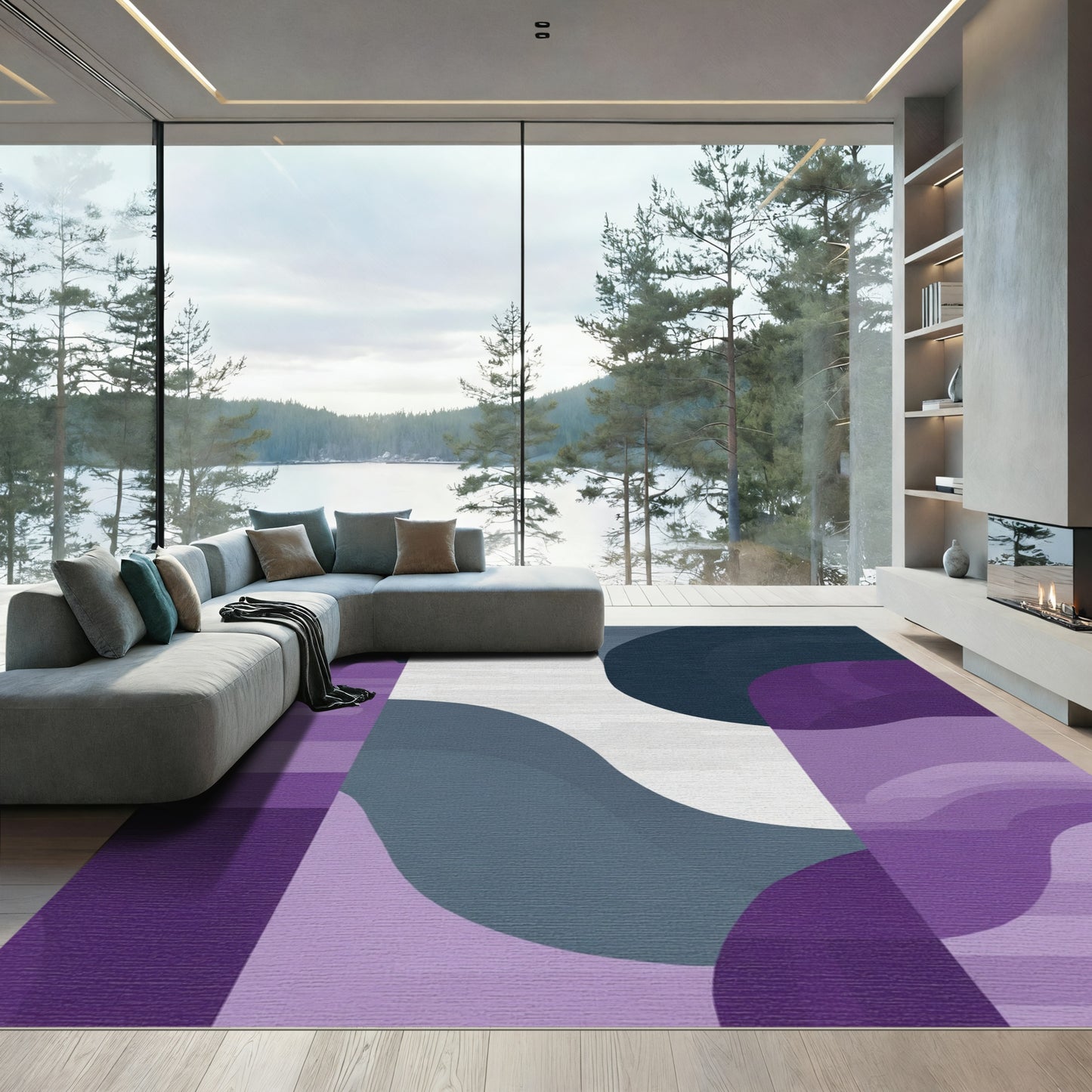Abstract Purple Blue Organic Waves Rug
