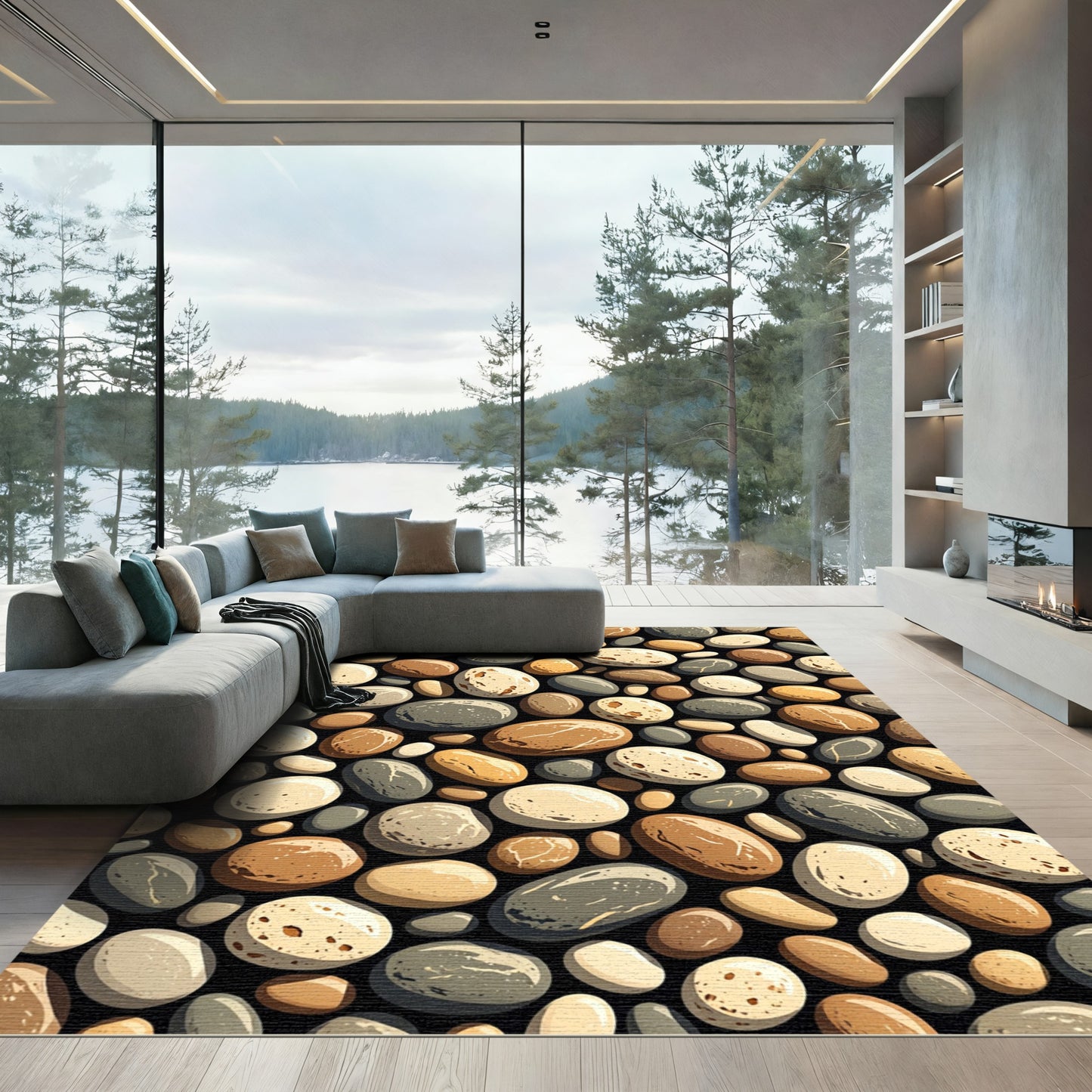 Neutral Earthy Tone Organic River Stones Rug
