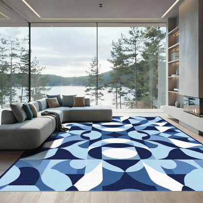 Arctic Blue Geometric Abstract Waves Rug