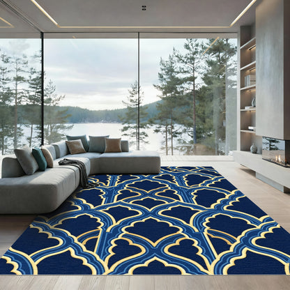 Gold Arched Lattice Navy Blue Rug