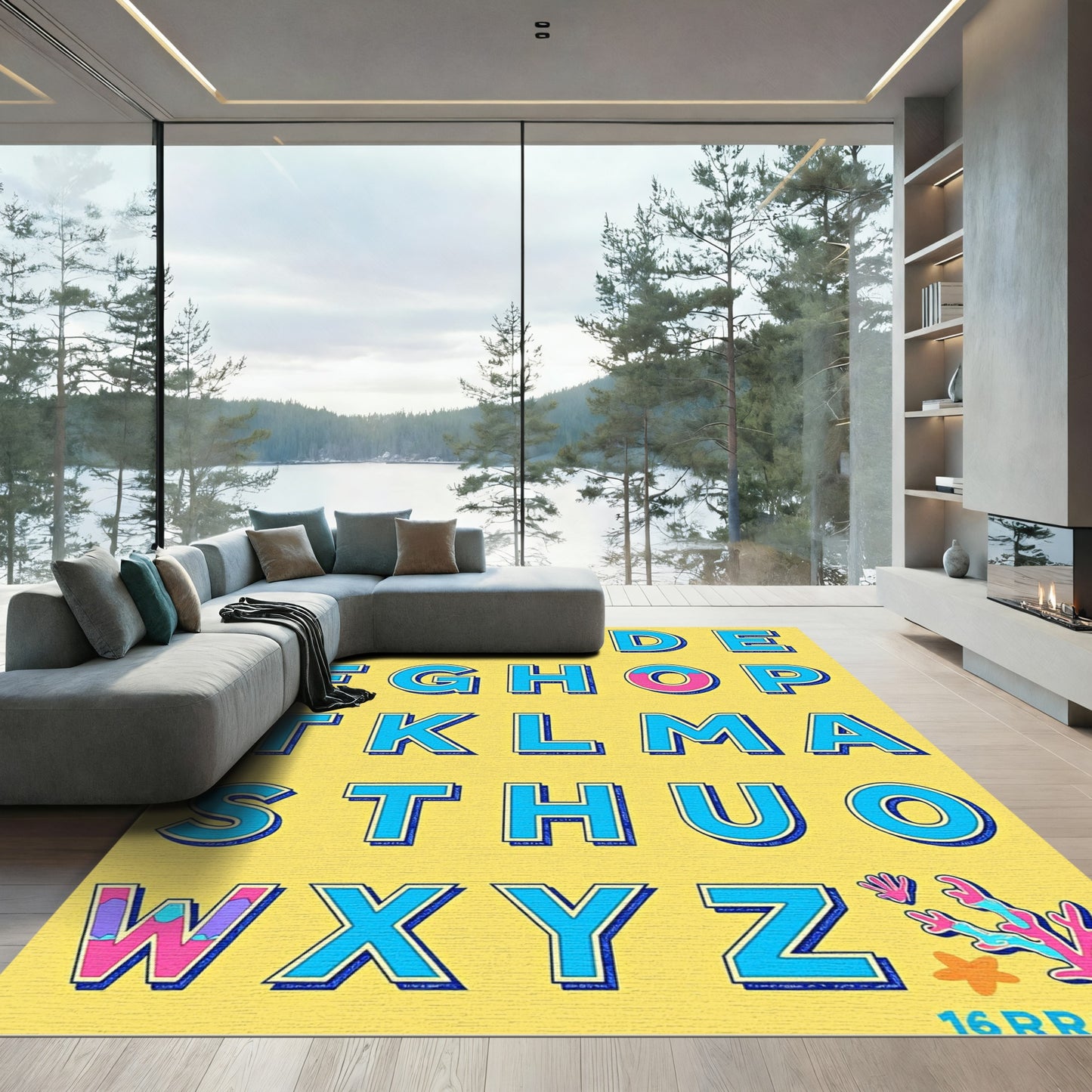 Retro Alphabet With Coral Accents Rug
