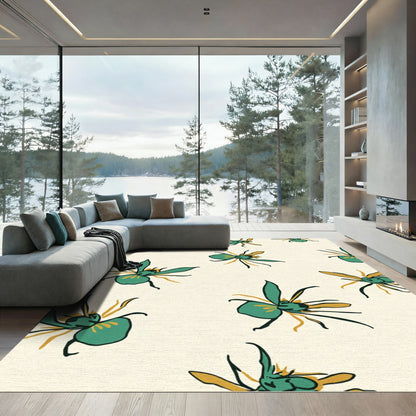 Teal Gold Orchid Floral Arrangement Rug