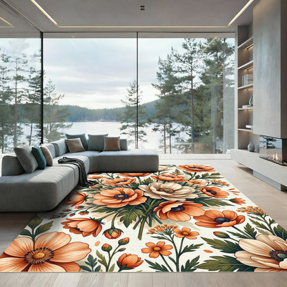 Vibrant Orange Floral Bouquet Art Rug