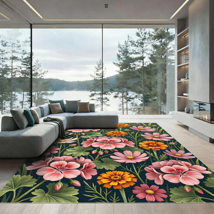 Pink Orange Floral Garden Tapestry Rug