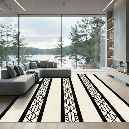Cream Black Vertical Geometric Lines Rug