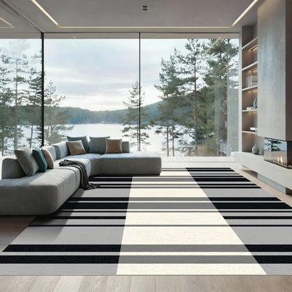 Modern Black Gray Cream Stripe Rug