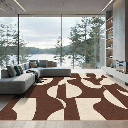 Organic Abstract Shapes Brown Cream Rug