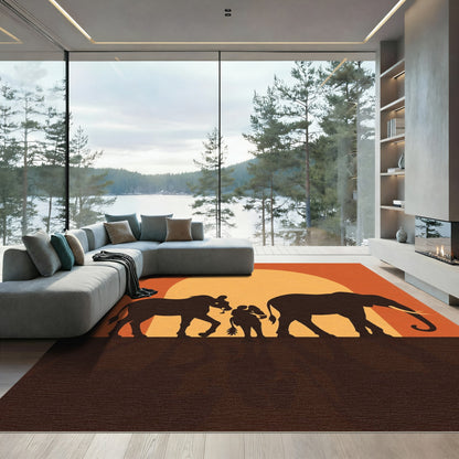 Savanna Sunset Elephant Family Silhouettes Rug