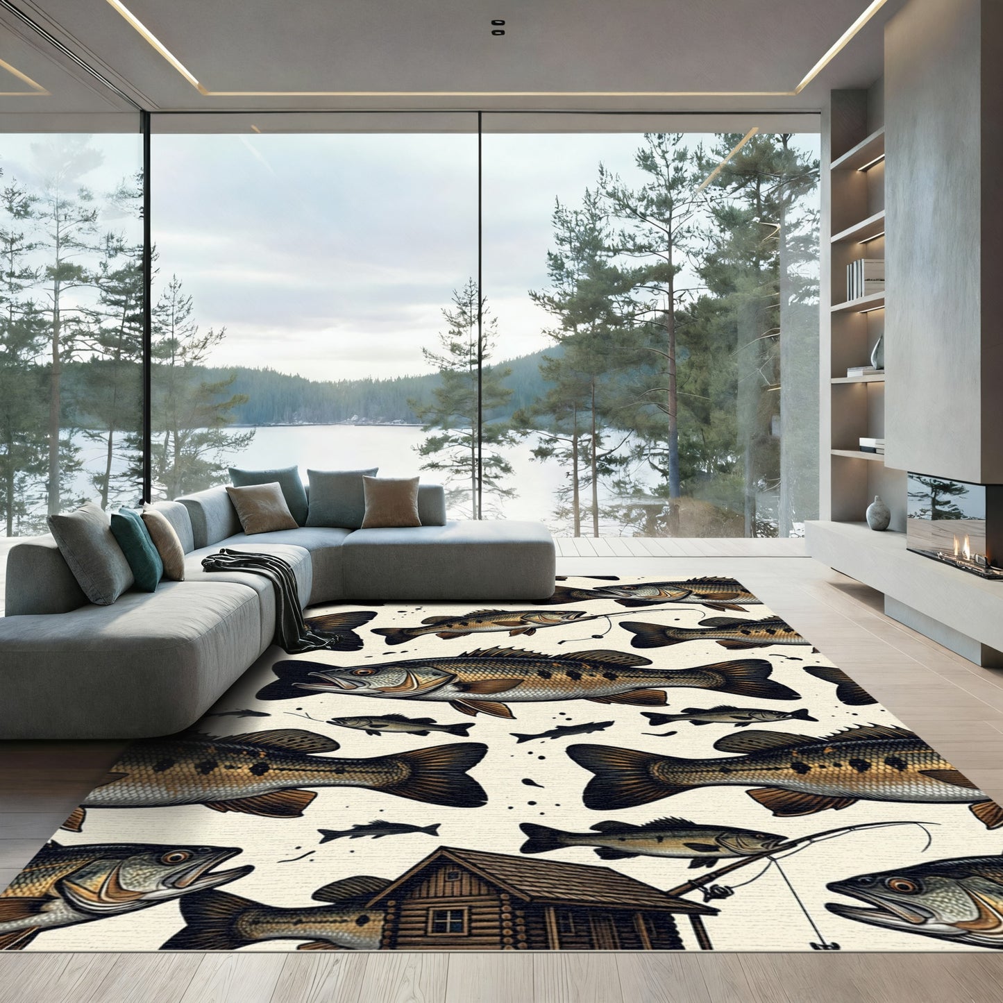 Vintage Largemouth Bass Wilderness Cream Rug