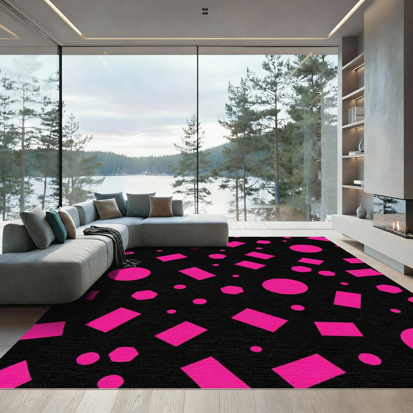 Vibrant Pink Geometric Shapes Pattern Rug