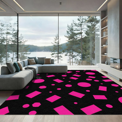 Vibrant Pink Geometric Shapes Pattern Rug