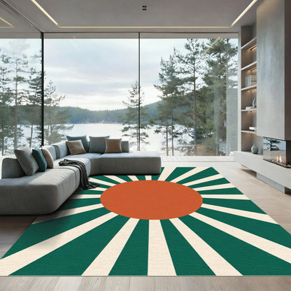 Terracotta Sunburst Green Stripes Rug