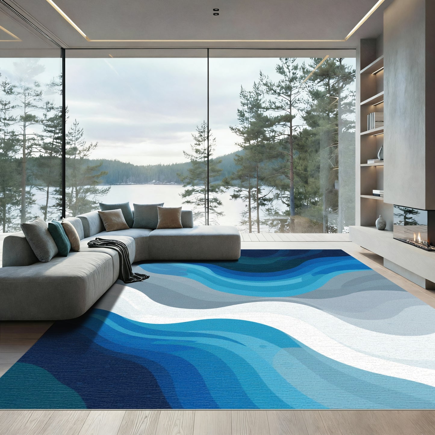 Deep Blue Ocean Wave Layers Rug