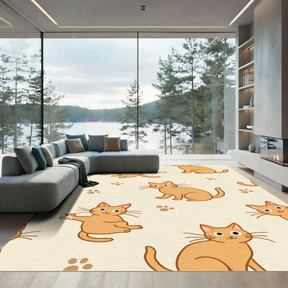 Orange Cat Paw Print Seamless Rug