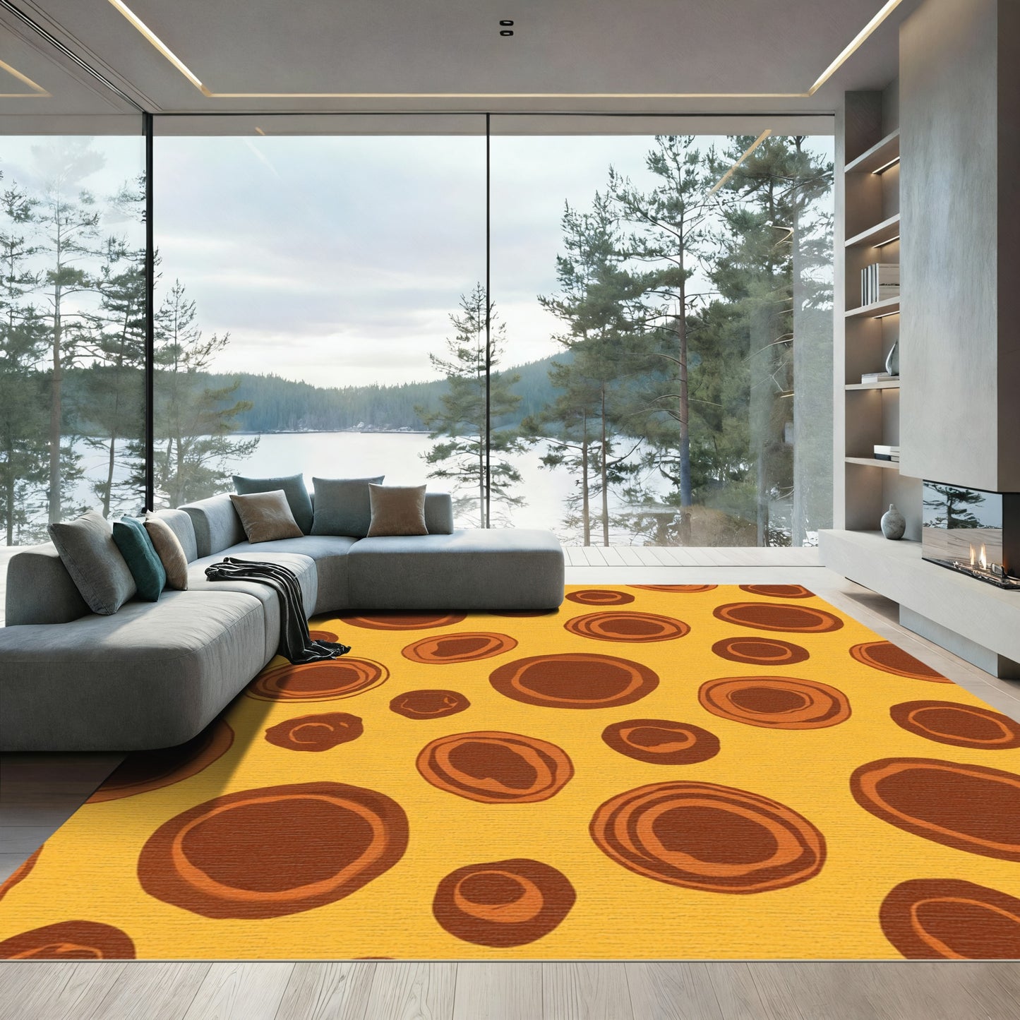 Golden Burnt Orange Abstract Circles Rug