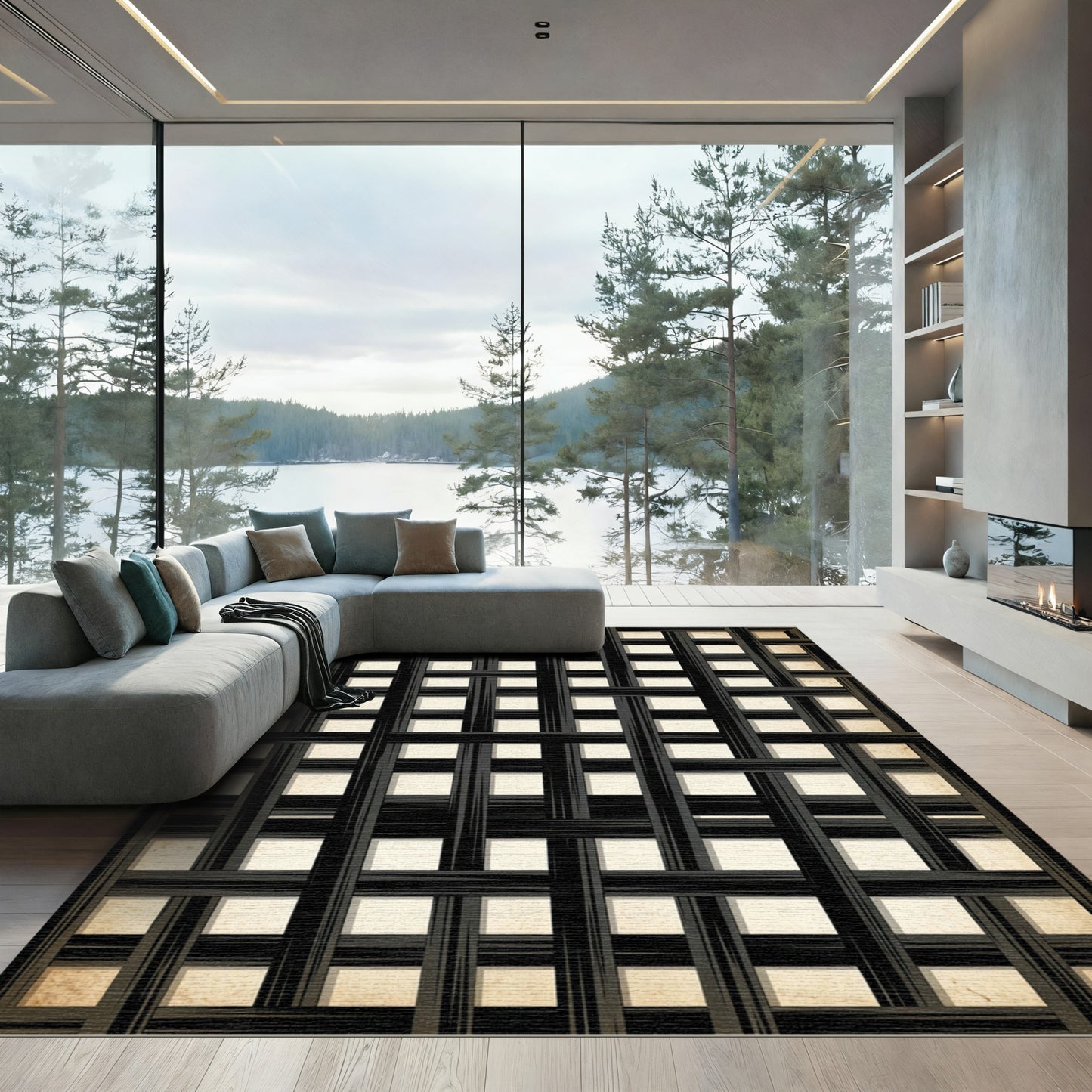 Black Woven Lattice Panels Rug