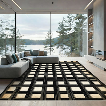 Black Woven Lattice Panels Rug