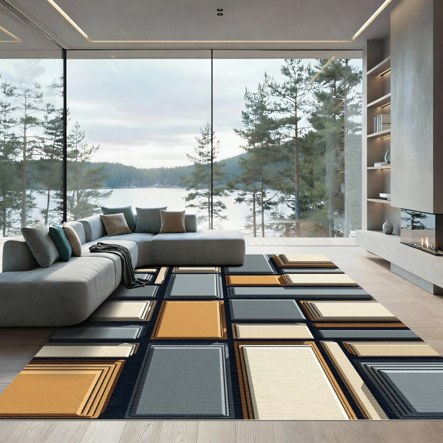 Geometric Blocks with Earthy Tones Rug