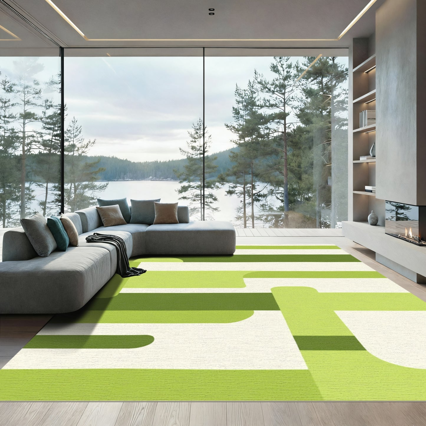Abstract Green Layered Stripe Rug