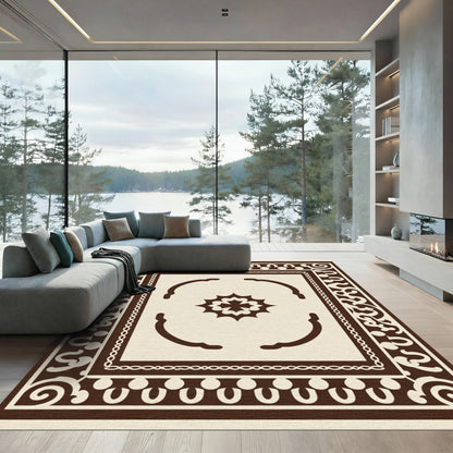 Brown Cream Scrollwork Medallion Square Rug