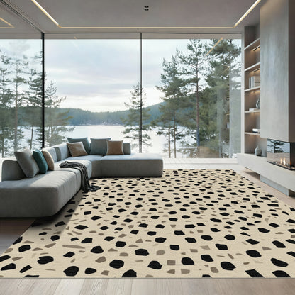 Cream Black Scattered Pebble Rug