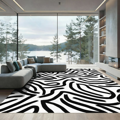 Monochrome Abstract Fluid Lines Rug