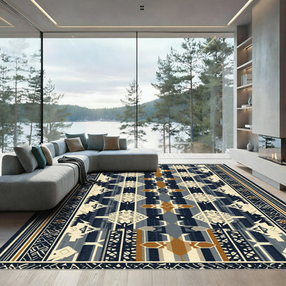 Navajo Inspired Blue Geometric Stripe Rug