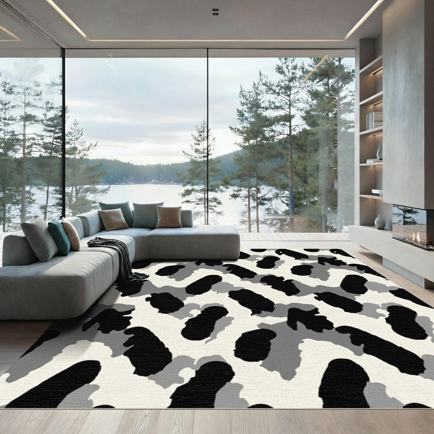 Monochromatic Abstract Blob Composition Rug