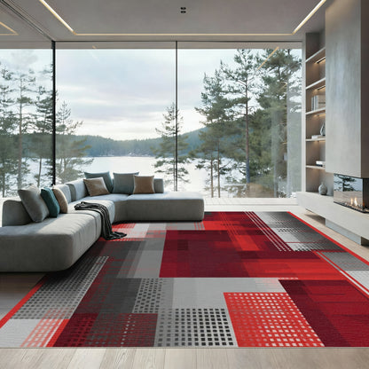 Dynamic Red Gray Geometric Rectangular Overlap Rug
